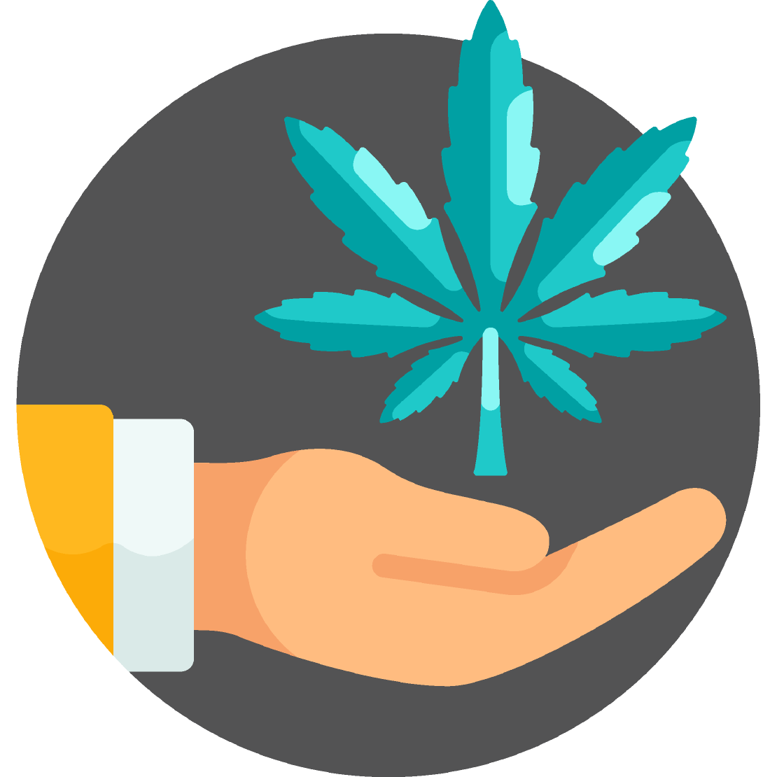 Hand holding a cannabis leaf icon