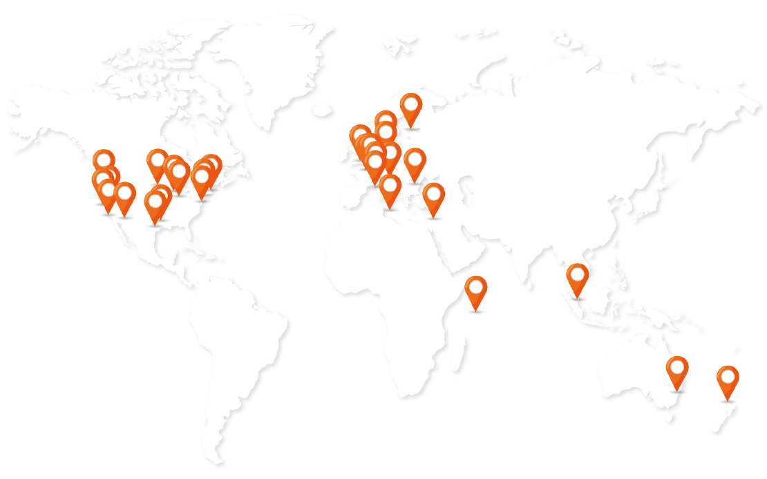 A world map showing locations of our clients. See all locations in the following link to the list.